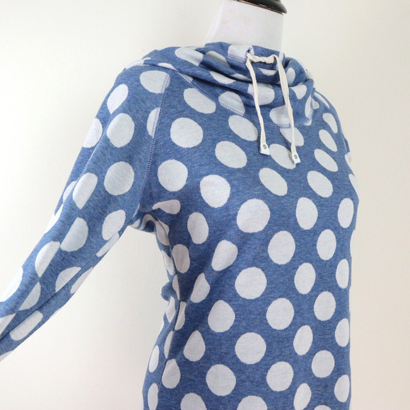Betabrand Size M Cowl Neck Sweatshirt Tunic Blue White Polka Dot - Picture 7 of 10